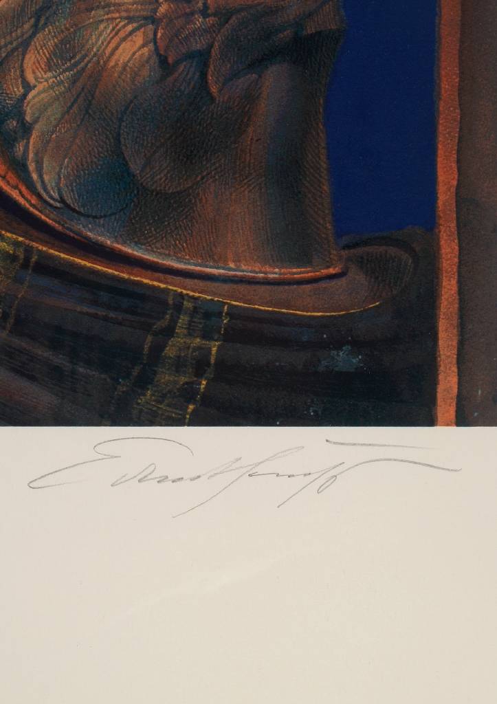 Detail a: Ernst Fuchs, geb. 1930 Wien, Siebdruck, handsigniert und nummeriert 77/450, Motiv ca. 46,5x45 cm, ca. 80x58 cm, unter Glas gerahmt