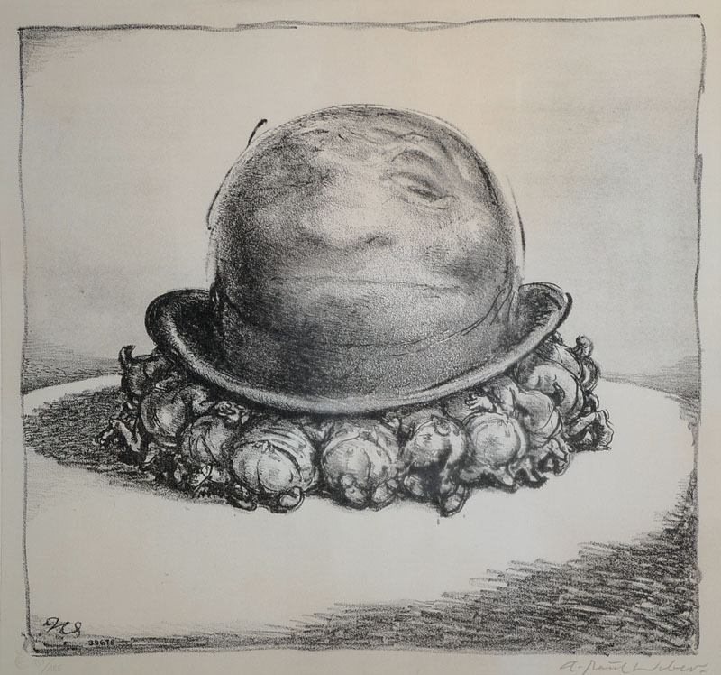 A. Paul Weber, 1883- 1980, Lithographie, Alles unter einem Hut, handsigniert und num. 131/185, ca. 34.5 x 37.5 cm, unter Glas, Rahmen