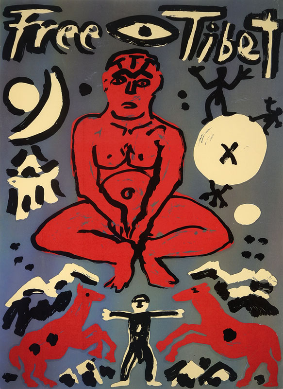 A.R. Penck, geb. 1939 Dresden, Free Tibet, Siebdruck, handsigniert und nummeriert e.a., Blattgr. ca. 121x79.5 cm