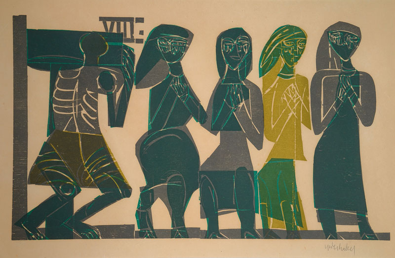HAP Grieshaber, 1909 - 1981, Lot aus vier Farbholzschnitten, alle handsigniert, ein Blatt Totentanz zu Basel, dreimal Blätter aus dem Kreuzweg, ca. ...