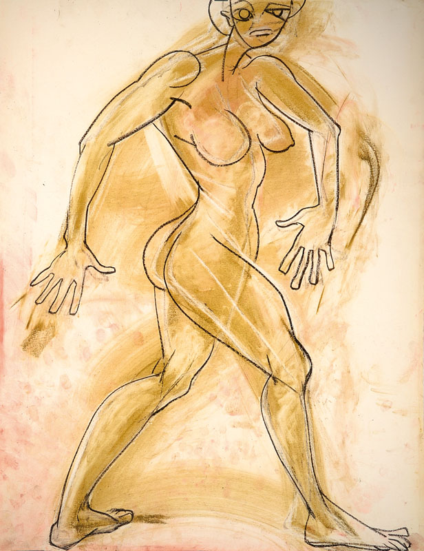Franz Dellgruen, 1901-1984, Meisterschüler von Robert Sterl und Max Slevogt, hier: Aktzeichnung, Mischtechnik, Wachskreide/Gouache auf Papier, ...