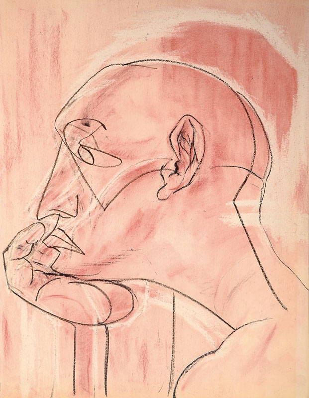 Franz Dellgruen, 1901-1984, Meisterschüler von Robert Sterl und Max Slevogt, hier: Der Denker, Mischtechnik, Kreide/Gouache auf dünnem Karton, ...