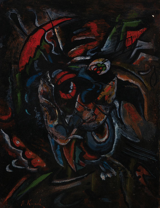 Alexei E. Karev, 1879-1942, Surrealistisches Porträt, Öl/Lwd, links unten signiert, ca. 56x43cm, Rahmen