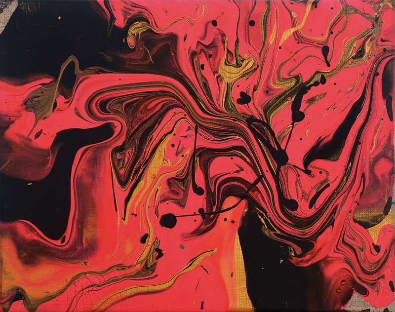 Bronco54, geb. 1954 Neustadt/Wstr., Ohne Titel, Gouache/Lwd, Schüttbild, rückseitig signiert und datiert 10/2014, ca. 24x30 cm