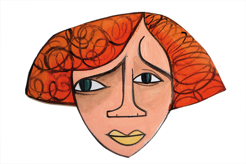 Jim Avignon, geb. 1966, Acryl/Karton, Objekt, junge Frau, unsigniert, ca. 43x59 cm