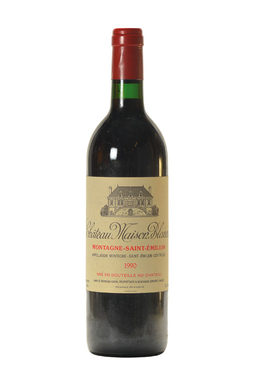 8 Flaschen 1990 Chateau Maison Blanche, Montagne Saint Emilion, je ca. 75 cl, into neck u. besser, Etiketten teilw. l. gebräunt, unverkostet