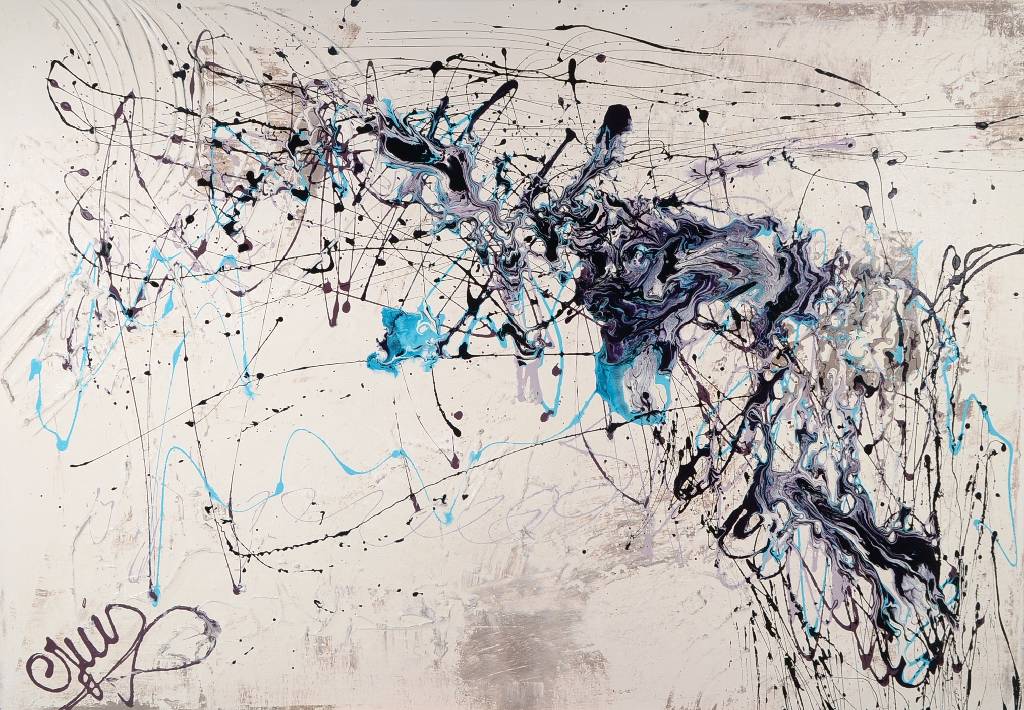 CJVIS (Caroline Vis), zeitgenössische niederländische Künstlerin, Little Touch of Sand, Acryl/Mixed Media auf Lwd, links unten signiert, ca. ...