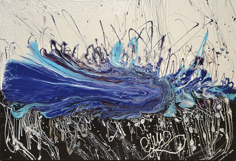 CJVIS (Caroline Vis), zeitgenössische niederländische Künstlerin, Blue Wave, Acryl/Mixed Media auf Lwd, rechts unten signiert, ca. 70x100 cm