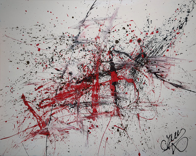 CJVIS (Caroline Vis), zeitgenössische niederländische Künstlerin, Red Zone, Acryl/mixed Media auf Lwd, rechts unten signiert, ca. 80x100 cm