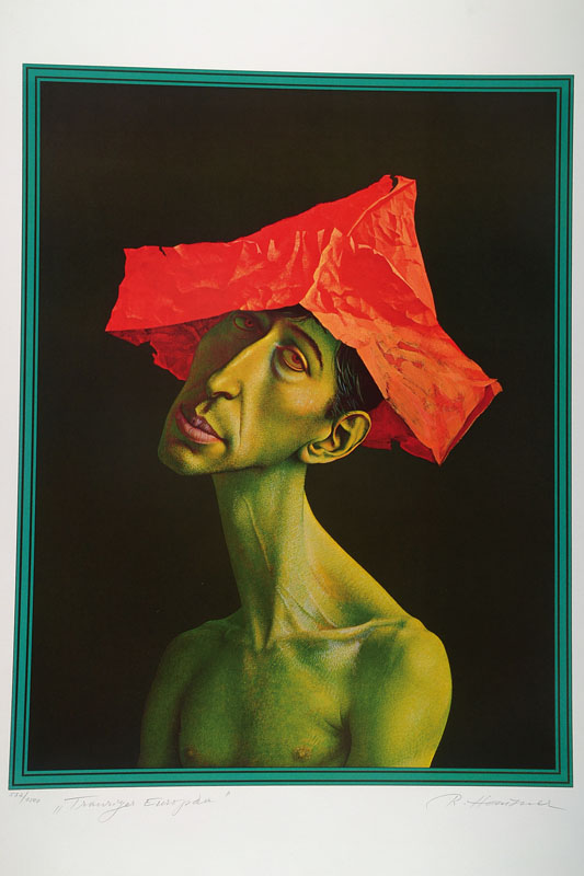 Rudolf Hausner, 1914-1995, Trauriger Europäer, Farblithographie, handsigniert, betitelt und num. 552/1500, ca. 53x43cm