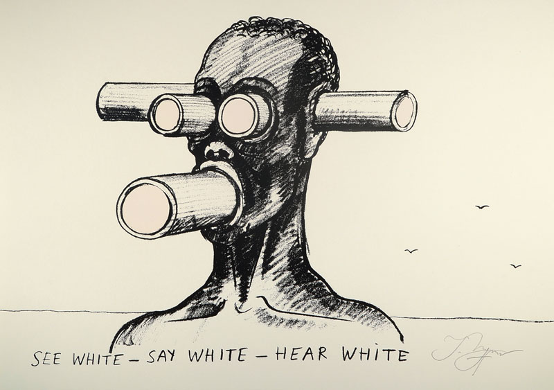 Tomi Ungerer, geb. 1931 Straßburg, See white-Say white-hear white, Lithographie, handsigniert, ca. 50x70cm