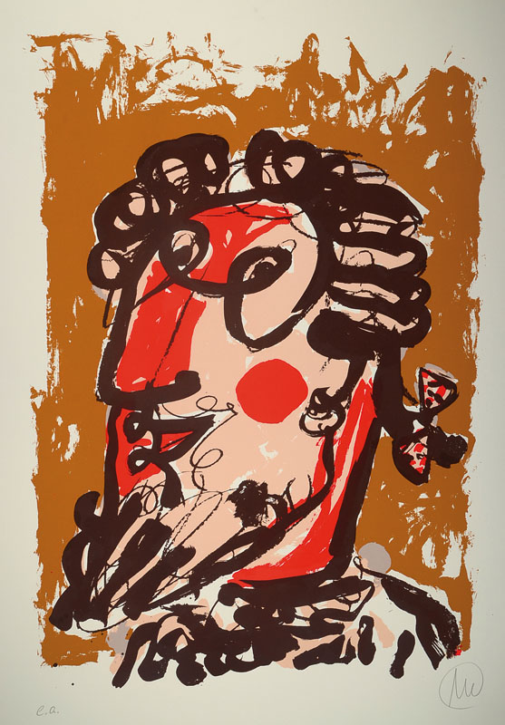 Markus Lüpertz, geb. 1941, mehrfarbiger Siebdruck auf Büttenpapier, handsigniert und nummeriert e.a., Mozart, Leipzig 2013, Blattgr. ca. 96,5x75 cm