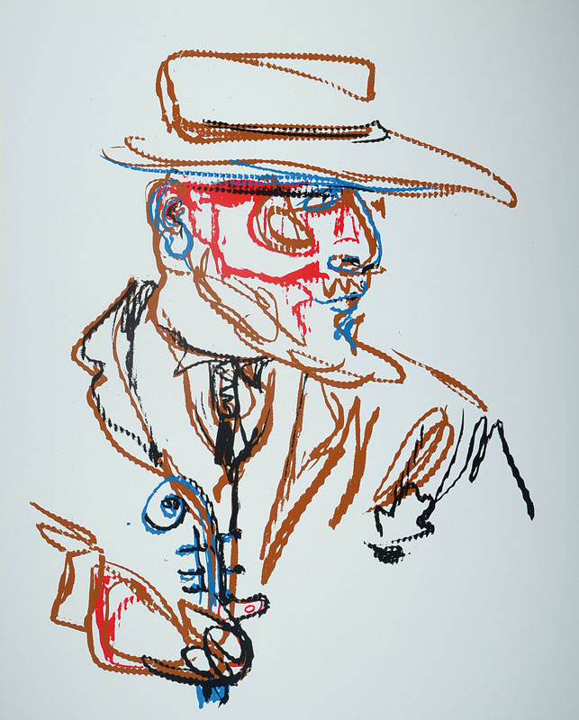 Markus Lüpertz, geb. 1941, mehrfarbiger Siebdruck auf Büttenpapier, handsigniert und nummeriert e.a., Selbstportrait mit Hut, 2013, Blattgr. ca. ...