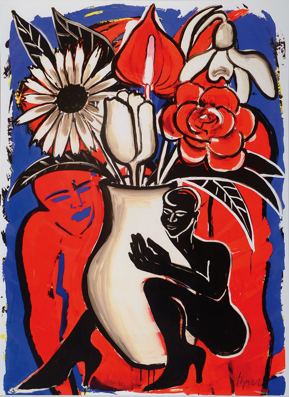 Elvira Bach, geb. 1951, Blumenträume, handsigniert und nummeriert 10/50, Giclee auf handgemachtem Baumwollpapier, Blattgr. ca. 61x44,5 cm