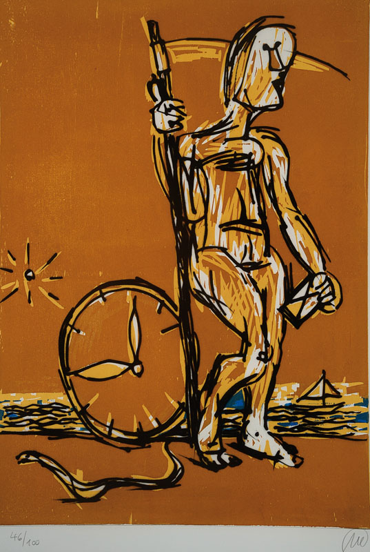 Markus Lüpertz, geb. 1941, "Zeitreise", Radierung und Holzschnitt auf dickem Velin (Canson Gravure mit Wasserzeichen), 2008, Überlagerung ...