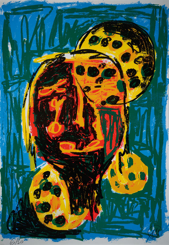 Markus Lüpertz, geb. 1941, "Kopfball", Siebdruck auf glattem Velin, handsigniert und nummeriert 6/30, ca. 100x70 cm, unter Glas gerahmt
