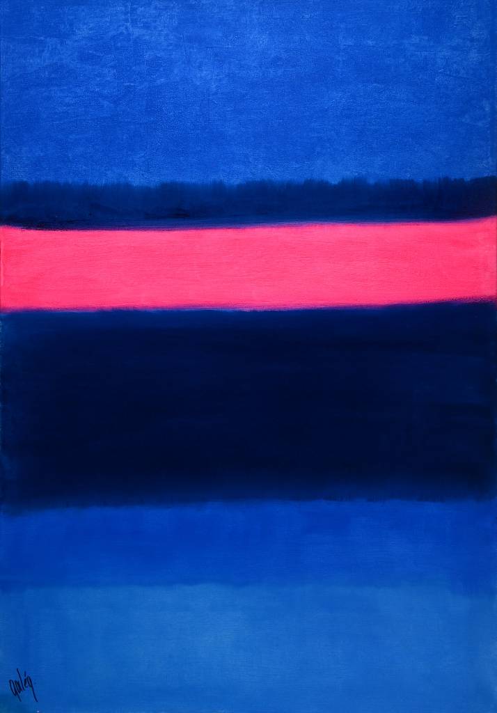 Gaston Galé, zeitgenössischer Belgischer Künstler, Abstrakte Komposition in Blau, Öl/Lwd, links unten signiert, ca. 100x70 cm, Leisten