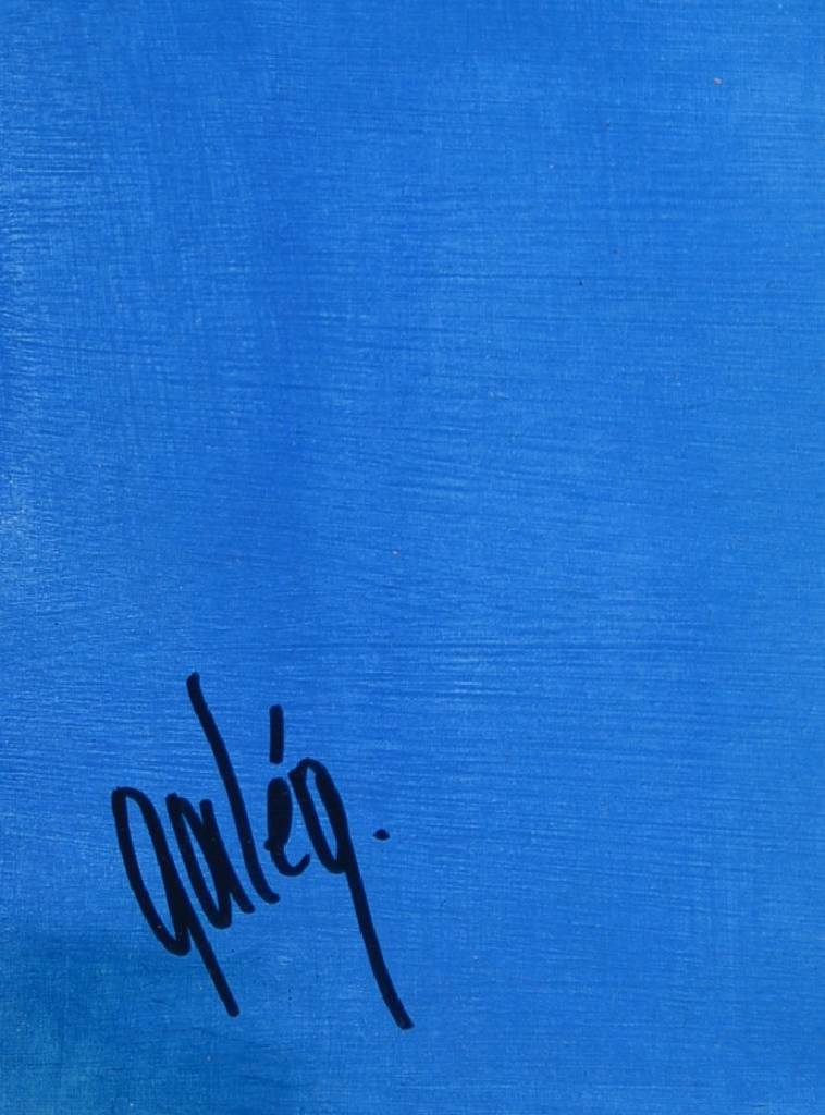 Detail a: Gaston Galé, zeitgenössischer Belgischer Künstler, Abstrakte Komposition in Blau, Öl/Lwd, links unten signiert, ca. 100x70 cm, Leisten