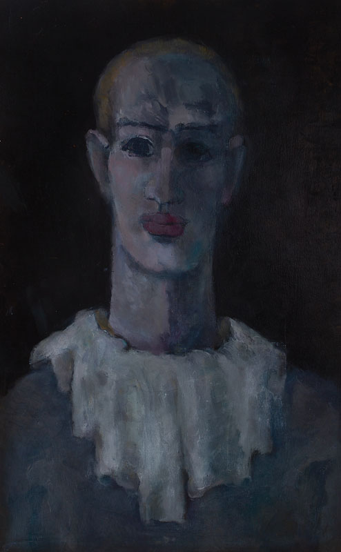 Unbekannter Künstler, Portrait de Pierrot, Öl/Hartfaser, rechts unten unleserlich signiert, ca. 63x40cm, Rahmen