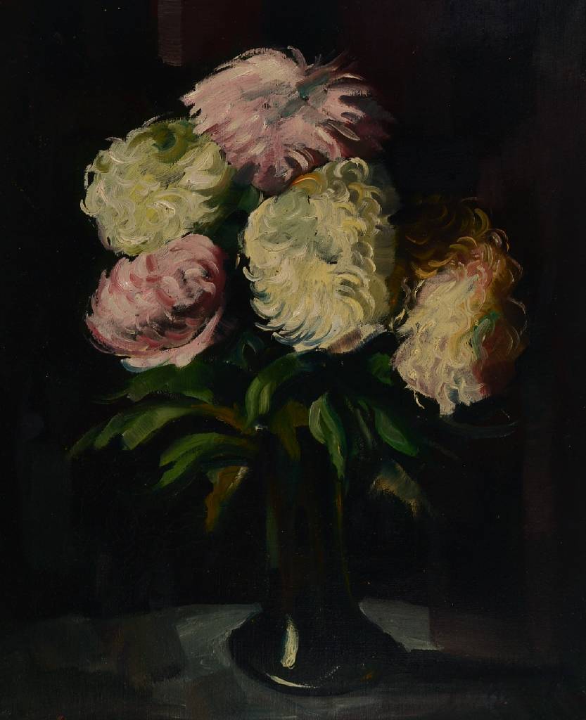 Unbekannter zeitgenössischer Künstler, Blumenstillleben, Öl/Lwd, rechts unten unleserlich signiert, ca. 64x52 cm, Rahmen