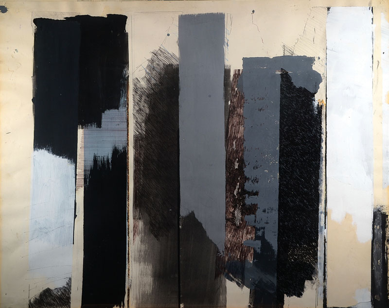 Alan Green, 1923-2003, Mischtechnik/Collage auf Papier, mehrteilig zusammengesetzt, oben rechts signiert und datiert, ca. 69,5x86 cm, unter Glas ...