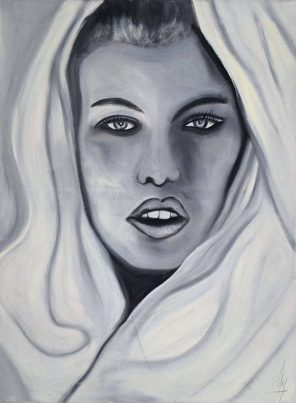 Michael Frey, zeitgenössischer Künstler aus Landau, Junge Frau 1, Öl/Lwd, rechts unten signiert, ca. 80x60 cm