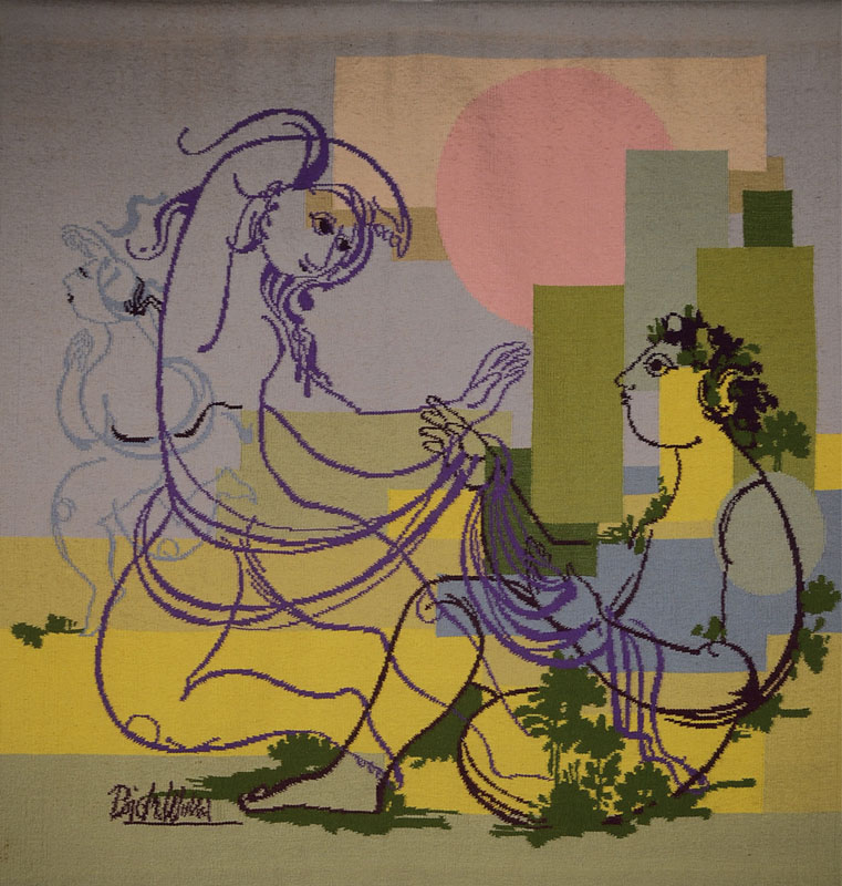 Björn Wiinblad, 1918-2006, Wandteppich, Nachmittag eines Faun - Frühling, rückseitig auf Etikett bez. Teppich Engelhardt collection handwoven in ...