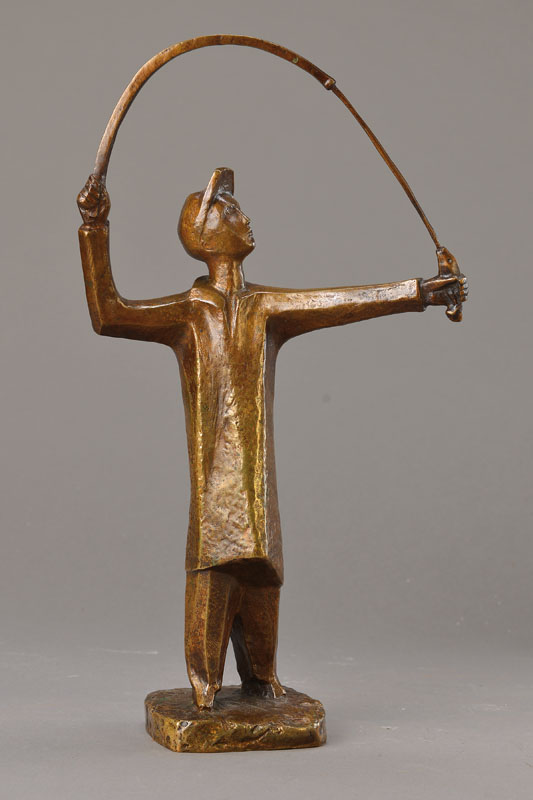 Jürgen Klein, 1904-1978, Bronzeskulptur, Angler, monogrammiert, Gießer-Stempel W. Füssel, Berlin, Nr. 10, H. ca. 38.5 cm