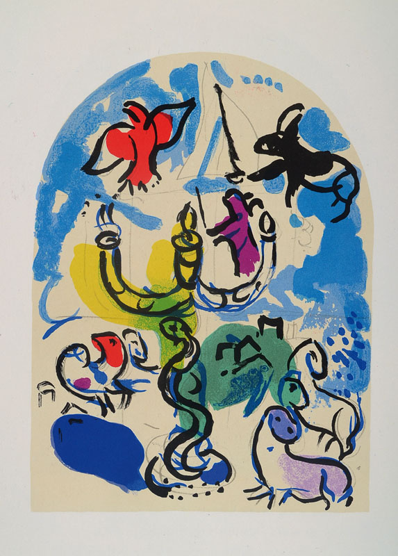 Marc Chagall, 1887-1985, 4 Farblithographien, Glasmalereien für Jerusalem, Titel: Jerusalemer Fenster, ca. 25x19 cm, gesamt ca. 50x40 cm, PP