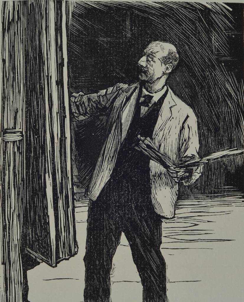 Max Liebermann, 1847-1935, original Holzschnitt auf Bütten, Titel: "Selbstbildnis vor der Staffelei", ca. 29x23 cm, gesamt ca. 50x40 cm, PP