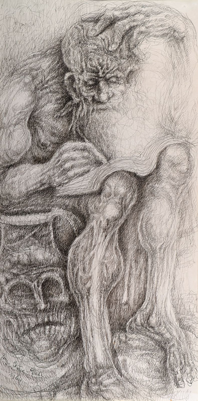 Bruno Stane-Grill, geb. 1927, seit 1959 Meisterschüler, Ausstellungen im In- und Ausland, hier: Tusche- und Bleistiftzeichnung,links unten signiert ...