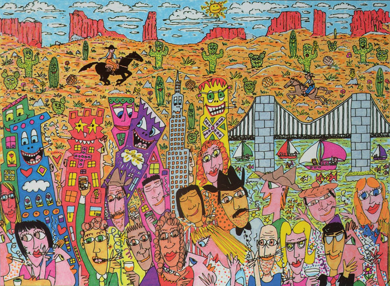 James Rizzi, 1950-2011, Twenty Five years ofgood taste, good times, and good friends, Lithographie, signiert und nummeriert a.p., 1995, ca. 22,5x31 ...