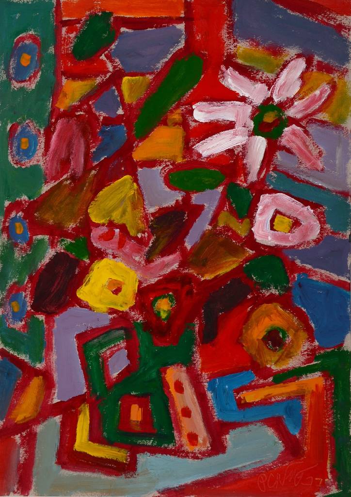 Miklos Nemeth, 1934-2012, Stillleben mit Blumen, Öl/Malkarton, rechts unten signiert und datiert 77, rückseitig Echtheitsstempel, ca. 64x45cm