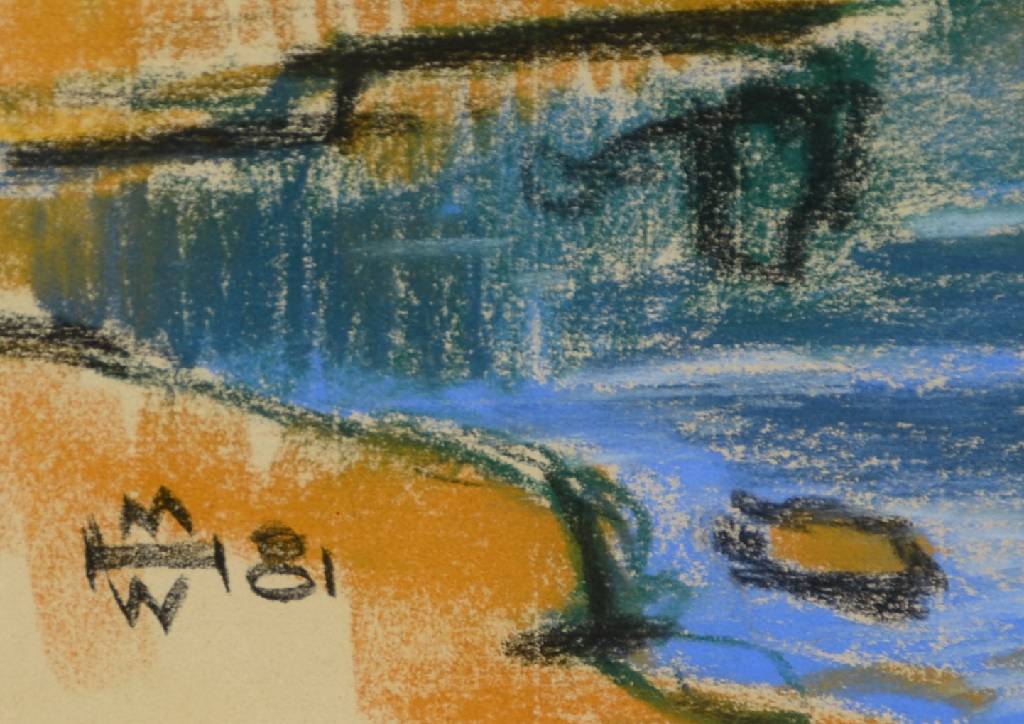 Detail a: Helmut Müller-Wiehl, 1923-1998, Junge Donau mit Fürstenberg, Pastellkreide auf Papier, signiert und datiert 81, ca. 28x38 cm, PP, unter Glas gerahmt
