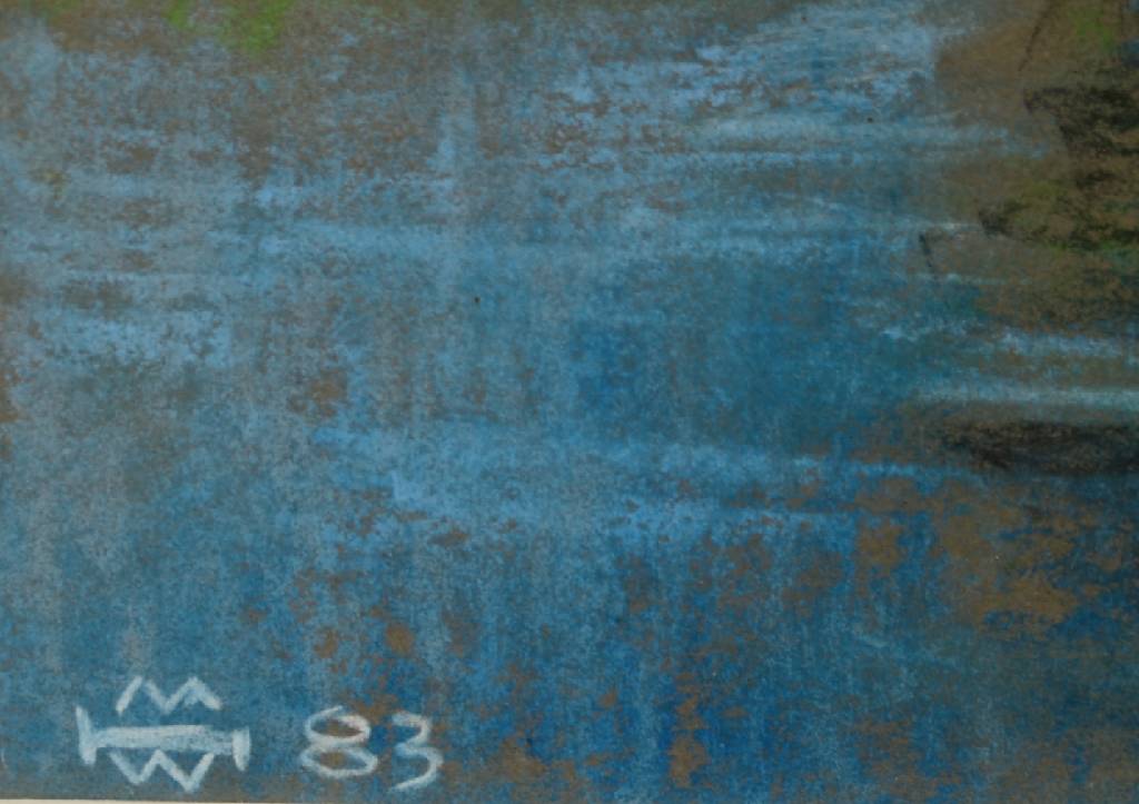 Detail a: Helmut Müller-Wiehl, 1923-1998, Junge Donau bei Donaueschingen-Pfohren, Pastell auf Papier, signiert und datiert 83, ca. 23x33 cm,PP, unter Glas ...