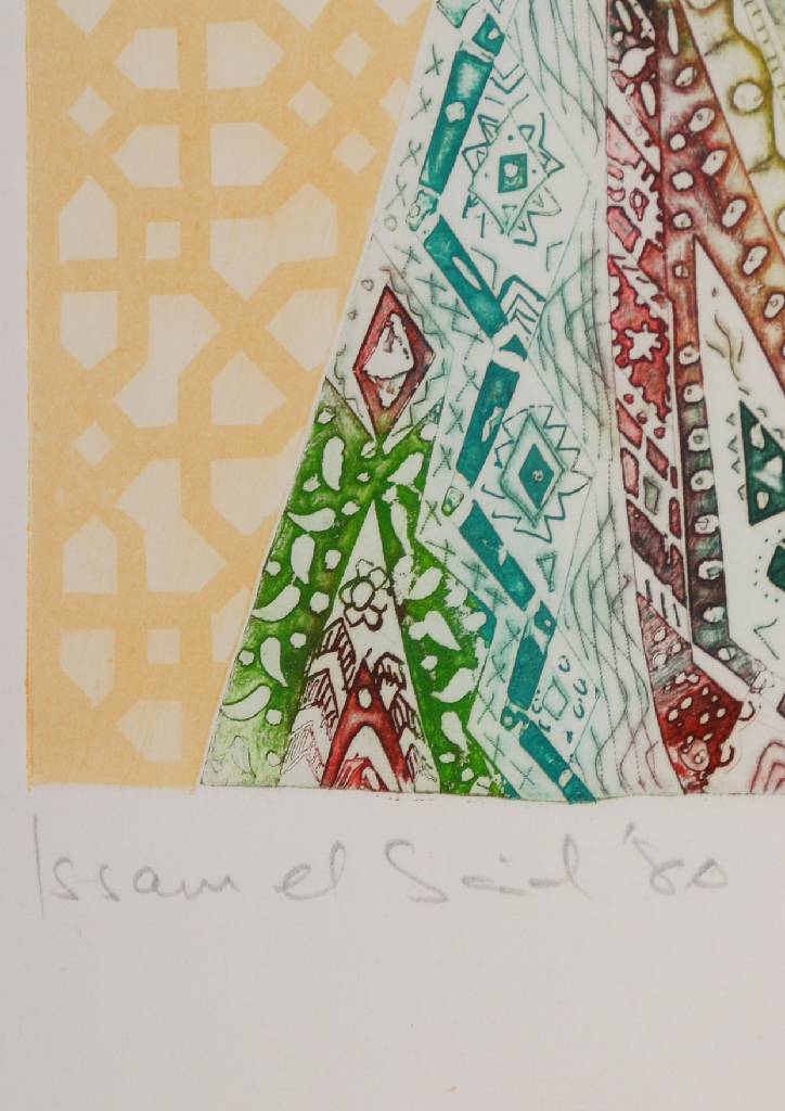 Detail b: Issam El-Said, 1938-1988, Familie, Farbaquatintaradierung, handsigniert, num. 83/100, ca. 34x34cm, unter Glas, Rahmen, oberer Rand mit Knicken