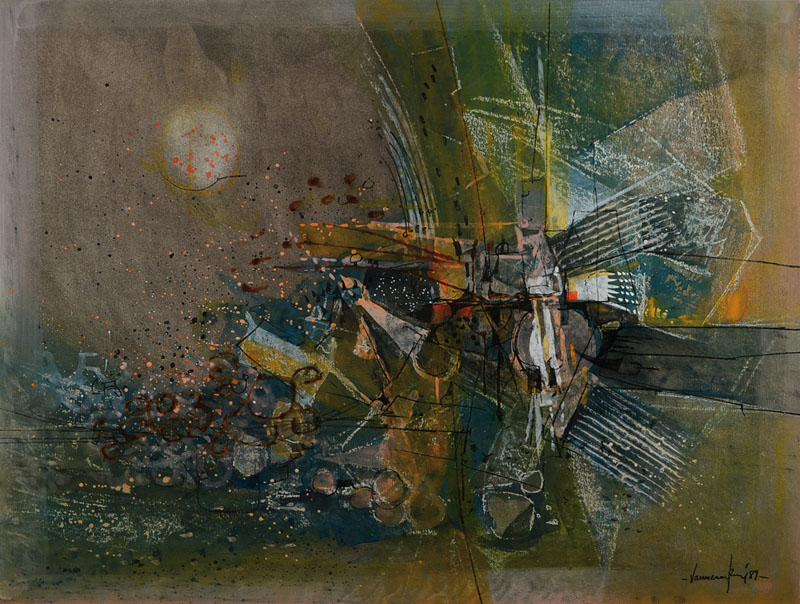 Francis Vannerum, geb. 1944, Mischtechnik auf Papier, signiert, ca. 53x70,5 cm, unter Glas gerahmt