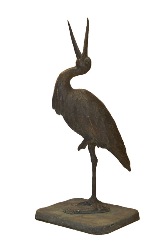 Roman Heid 1928-2010, Bronzeguß, Skulptur eines Storches, Gießerstempel Strassacker, num. 6/99, signiert, ca. 150x50x50 cm, lebensgroß