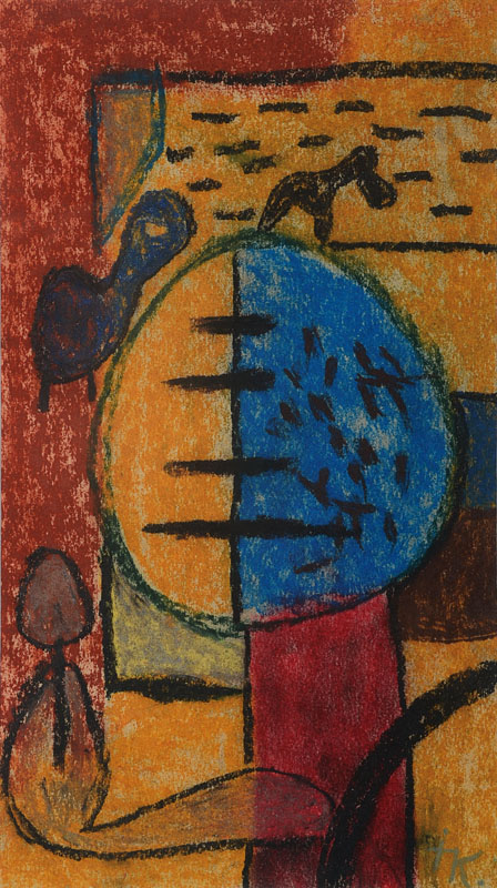Ida Kerkovius, 1879-1970, Pastell auf Papier, Figuren am Teich, rechts unten monogrammiert, ca. 28,5x16 cm, PP, unter Glas gerahmt