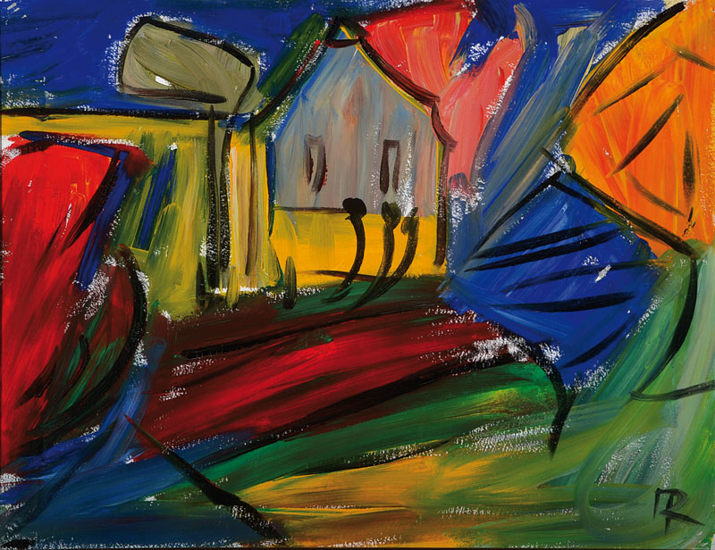 Hartmut Ritzerfeld, geb. 1950 Stolberg, Studium an der Akademie Düsseldorf bei Joseph Beuys und Kneidl, hier: Neue blaue Periode, Acryl/Lwd, rechts ...