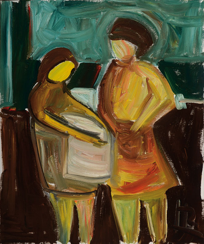 Hartmut Ritzerfeld, geb. 1950 Stolberg, Studium an der Akademie Düsseldorf bei Joseph Beuys und Kneidl, hier: Zwei Frauen, Öl/Lwd, rechts unten ...