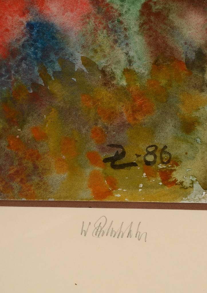 Detail a: Unbekannter Künstler, Aquarell auf Papier, betitelt: Bäume am Wasser, unleserlich signiert, datiert 86, Blattgr. ca. 55x41.5 cm unter Glas gerahmt