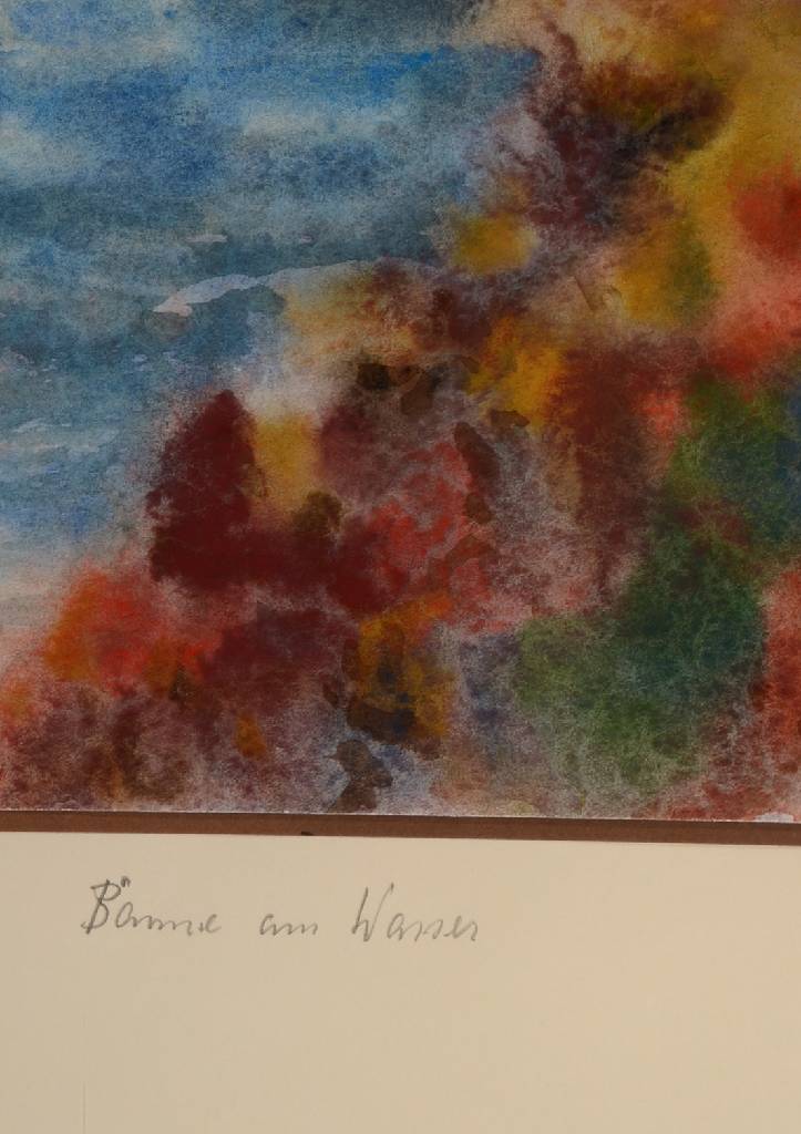 Detail b: Unbekannter Künstler, Aquarell auf Papier, betitelt: Bäume am Wasser, unleserlich signiert, datiert 86, Blattgr. ca. 55x41.5 cm unter Glas gerahmt