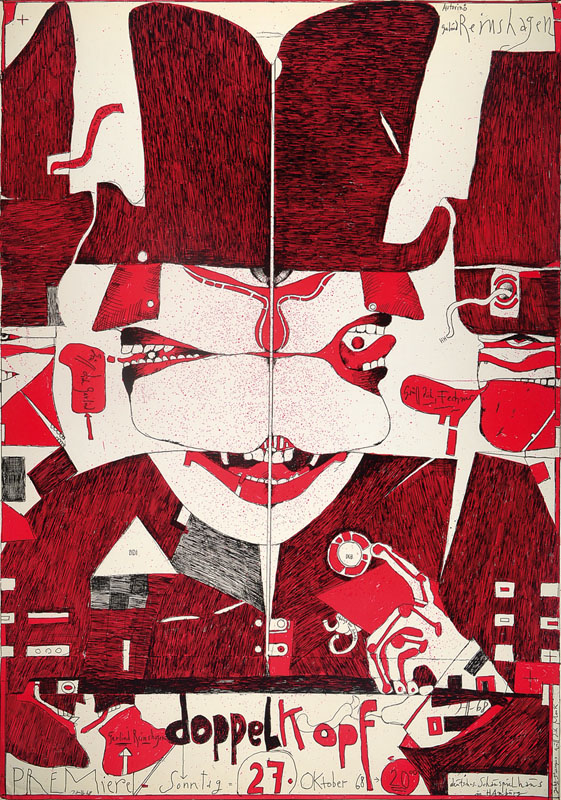 Horst Janssen, 1929-1995, Lithographie Doppelkopf, signiert und datiert 68, Blattgr. ca. 86,5x60,5 cm, Knicke, min. besch.