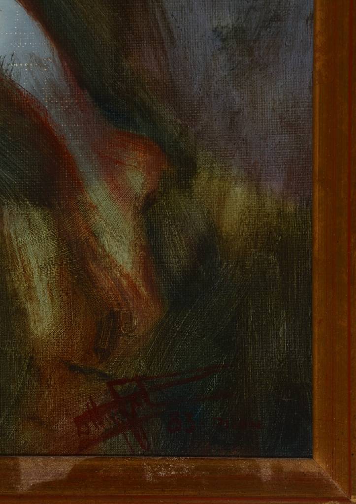 Detail a: Unbekannter französischer Künstler, drei weibliche Akte, Öl/Lwd, rechts unten unleserlich signiert, Michel Pothnar o.ä., datiert 83, bezeichnet ...