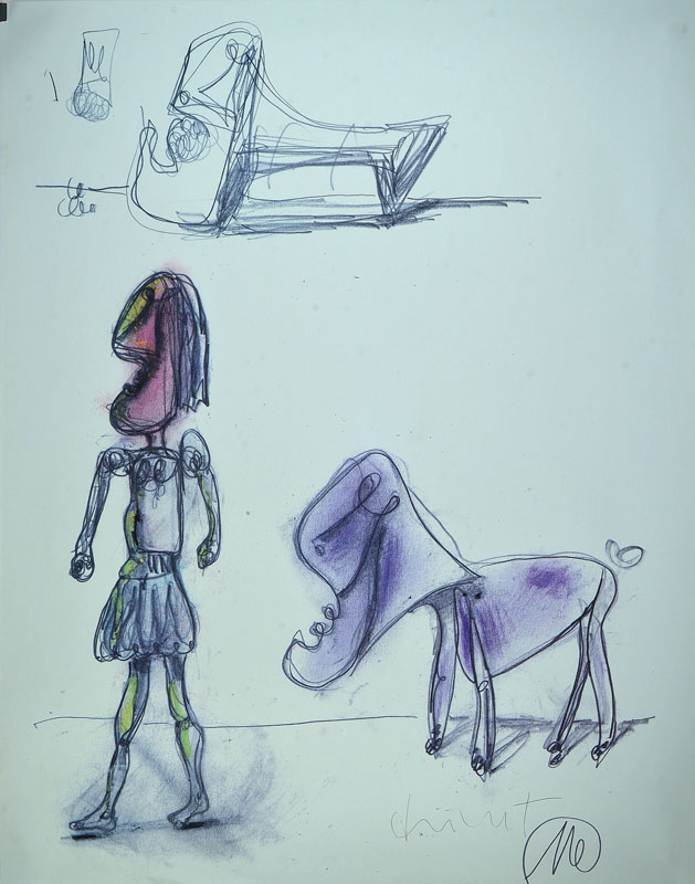 Markus Lüpertz, geb. 1941, Frau mit Hund, Offset, sign., Blattgr. ca. 88x70 cm