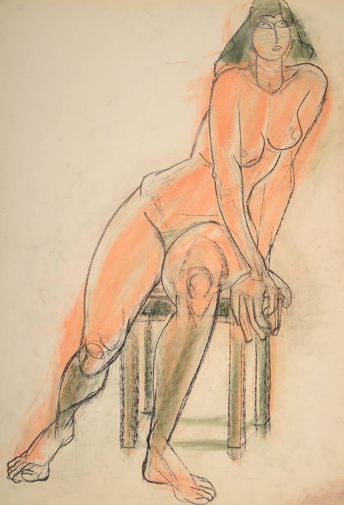 Franziskus Dellgruen, 1901-1984, Meisterschüler von Robert Sterl und Max Slevogt, hier: Aktzeichnung, Pastellkreide auf Papier, unsigniert, ...