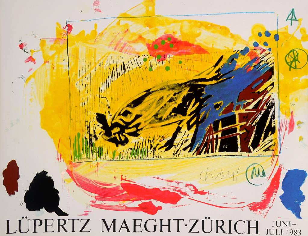 Markus Lüpertz, geb. 1941, Lüpertz Maeght Zürich Ausstellungsplakat, Offset monogrammiert im Druck, handsigniert, Blattgr.ca. 55x70 cm