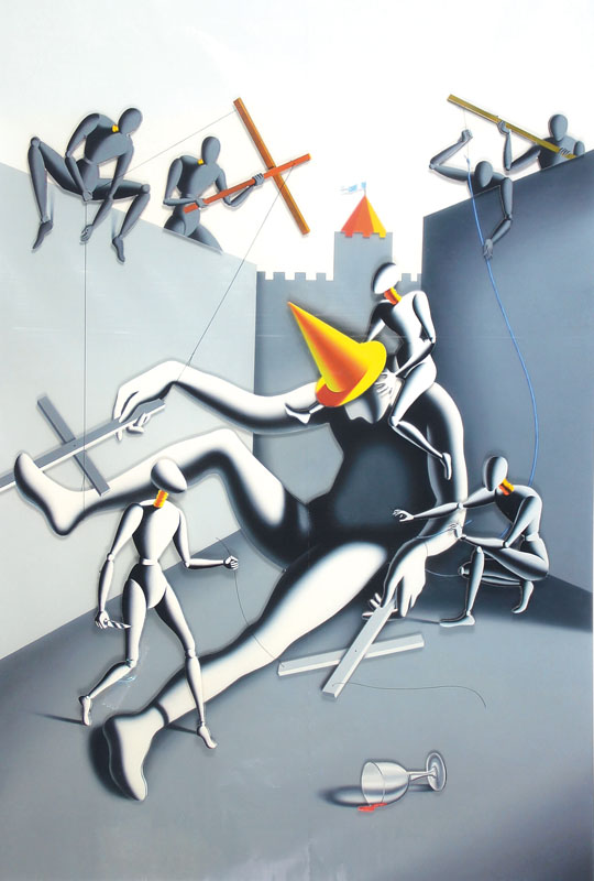 Mark Kostabi, geb. 1960, 3D-Konstruktion, Giclee auf Papier, signiert und nummeriert 30/50, datiert 2014, Motiv ca. 66,5x45 cm, Blattgr. ca. 89x61 cm
