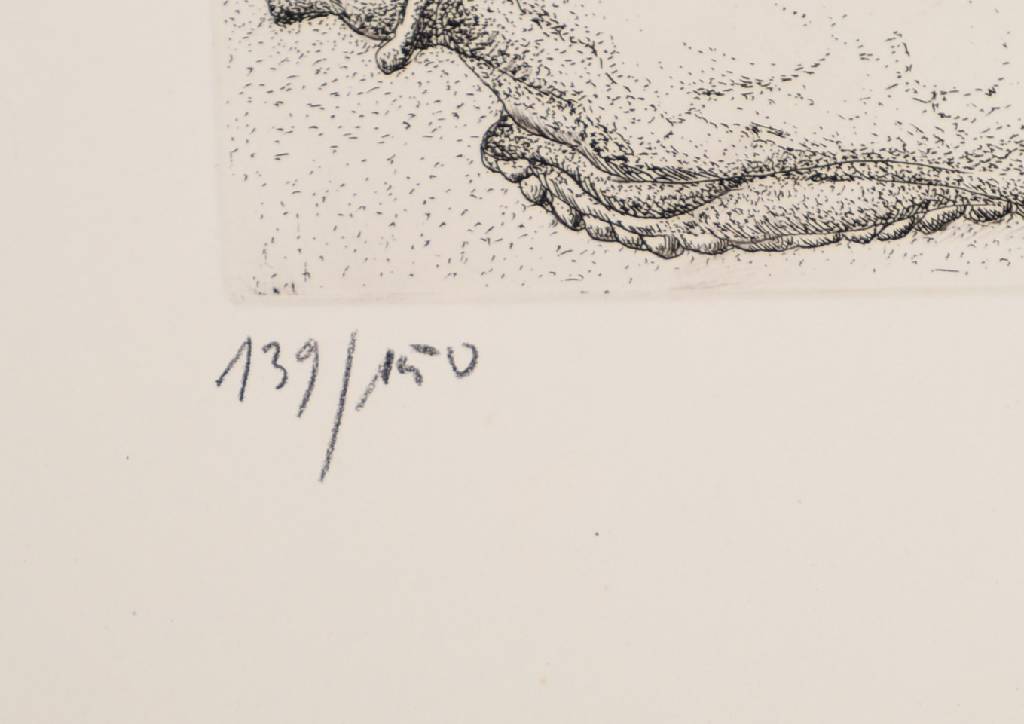 Detail b: Günther Grass, 1927-2015, Radierung, Schnecke vor Schuh, signiert und datiert 83, nummeriert 139/150, Blattgr. ca. 38x30 cm